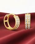 CZ 14K Gold Huggie Earrings, Double Row CZ Hoops