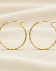 14K Yellow Gold Thin Twisted Hoop Earrings, 1mm