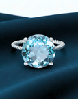Sterling Silver Sky Blue Topaz Ring, Five Carat Natural Gemstone, 925 Twist Rope Design, "Ms. Luscious"