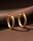 10K Yellow Gold Full Diamond-Cut Round Hoop Earrings
