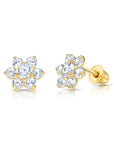 14K Yellow Gold Large Flower Halo CZ Birthstone Stud Earrings, Available in 12 Colors