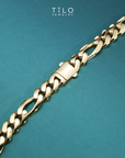 14K Yellow Gold Figaro Link Chain Bracelet, Sizes 7.25in-8.25in