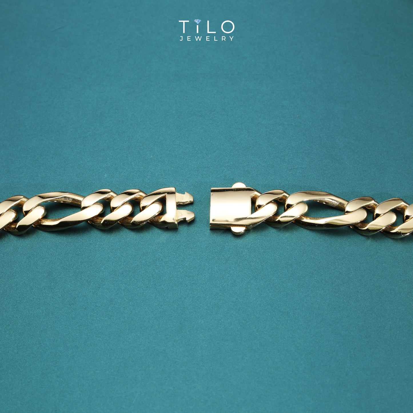 14K Yellow Gold Figaro Link Chain Bracelet, Sizes 7.5in-8.25in, Unisex Design, By TILO Jewelry