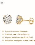14K Gold Lab Diamond Stud Earrings, Screwback