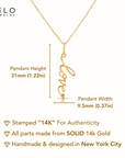 14K Yellow Gold Love Pendant, With 18" Necklace