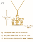 14K Yellow Gold Mom With Children Pendant Necklace