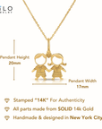 14K Yellow Gold Boy & Girl Heart Pendant Necklace