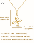 14K Yellow Gold Butterfly Pendant, With 18" Necklace