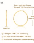 14k Gold Large Hoop Earrings, 2 inch (50mm)