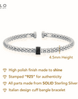 Sterling Silver Italian Black Onyx Cuff Bangle Bracelet, Fits 6"-7"