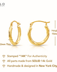 14K Yellow Gold Small Spiral Hoop Earrings, 15mm