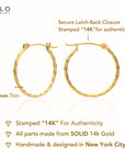 14K Yellow Gold Thin Twisted Hoop Earrings, 1mm
