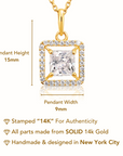 14K Yellow Gold Princess-Cut Halo Pendant Necklace