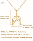 14K Yellow Gold Angel Wings Pendant, With 18" Necklace
