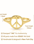 14K Yellow Gold Peace Sign Ring