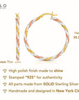 Sterling Silver Twisted Tricolor Hoop Earrings, 1.4 inch
