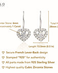 CZ Heart Earrings with Dangle Drop Design in Sterling Silver