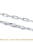 925 Sterling Silver Paperclip Chain Necklace, 3mm Thin, With Secure Lobster Lock