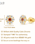 14k Yellow Gold Birthstone Flower Cluster Stud Earrings, Screw Back