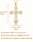 14K Solid Yellow Gold CZ Cross Pendant, With 18" Cable Chain Necklace