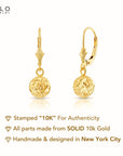 10k Yellow Gold Sparkle Ball Dangle Earrings