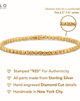 14K Gold Plated Diamond-Cut "Tiger" Bead Stretch Bracelet, Solid Sterling Silver