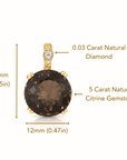 14k Yellow Gold Smoky Quartz Gemstone And Diamond Pendant Necklace