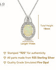 Sterling Silver Simulated Fire Opal Halo Pendant Necklace