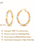 Sterling Silver Tricolor Three-Tone Hoop Earrings