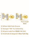 14k Solid Yellow Gold Triangle CZ Ribbon Bow Studs, With Screw on Screwbacks