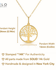 14K Yellow Gold Tree Of Life Pendant, With 18" Necklace