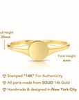 Solid 14k Gold Round Signet Ring
