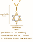 14K Yellow Gold Star Of David Pendant Necklace