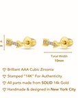 14k Solid Yellow Gold Tiny CZ Arrow Studs, With Screw on Screwbacks