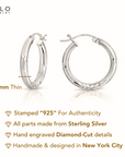 Sterling Silver Round Hoop Earrings, Floral Diamond-Cut Design