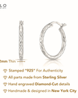 Brilliant Full Diamond-cut Round Tubular Hoop Earrings in Sterling Silver