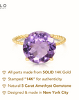 14K Gold Purple Amethyst Ring, Five Carat Huge Natural Gemstone, Twist Rope Design, "Ms. Luscious"