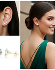 14K Yellow Gold And White Gold Stamping Zirconia Stud Earrings, Dainty Everyday Earrings