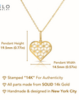 14K Yellow Gold Floral Heart Pendant, With 18" Necklace