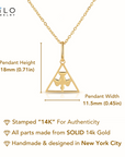 14K Yellow Gold Flying Bird Triangle Pendant, With 18" Necklace