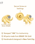 10k Yellow Gold Tiny Cute Elephant Stud Earrings