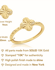 10K Solid Yellow Gold Four Leaf Clover Ring, With Hand Engraved Diamond-Cuts