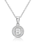 CZ Initial Round Charm Necklace (Letters A-Z) 16" 18" in Sterling Silver