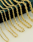 14K Yellow Gold Rope Chains, Solid 14k Gold Necklace With Secure Lobster Lock