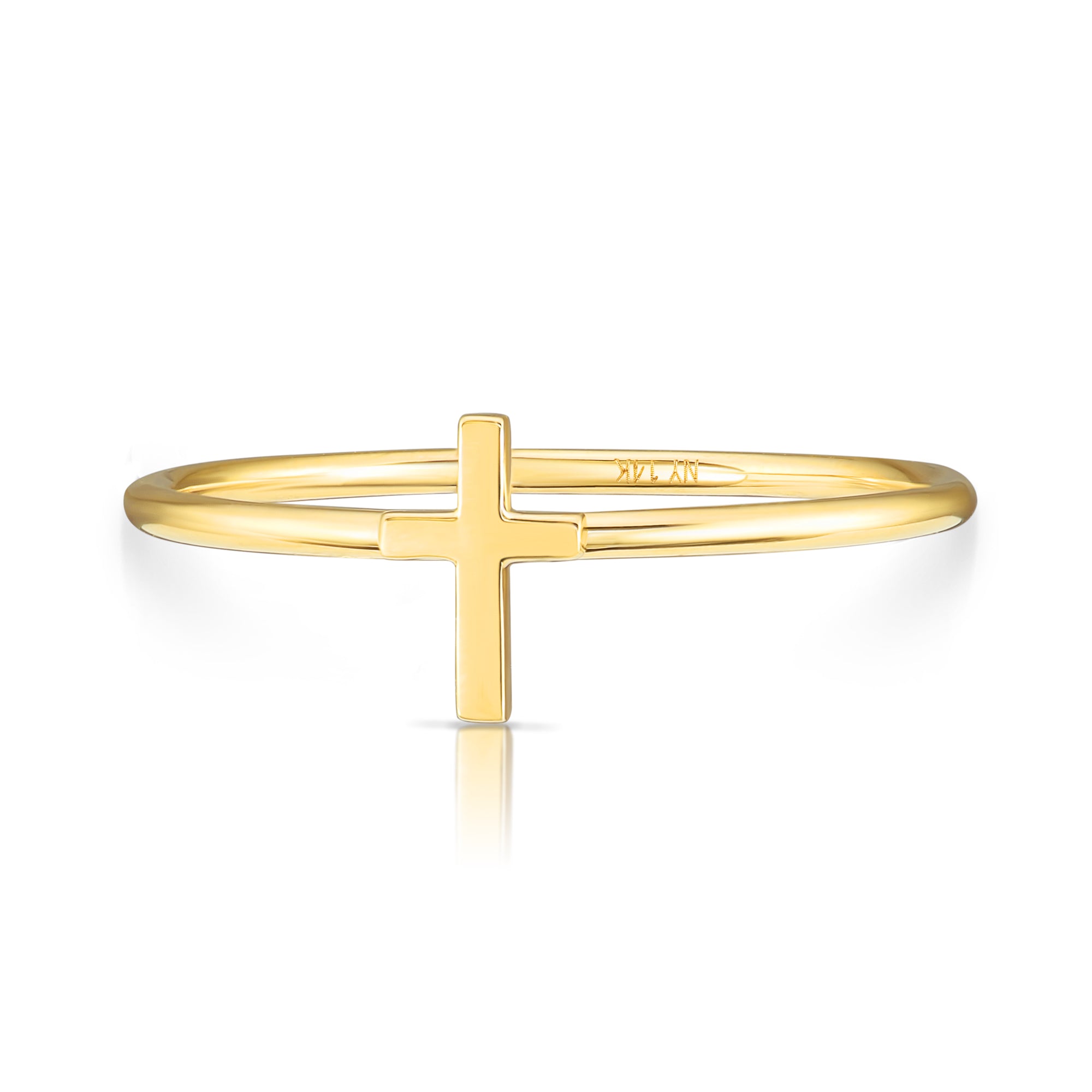 Solid 14k Gold Infinity Cross Ring, Stackable Religious Ring 2 Piece Set