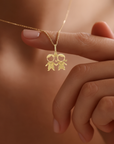 14K Yellow Gold Boy & Girl Heart Pendant Necklace