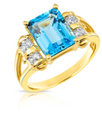 Natural Swiss Blue Topaz Gemstone Ring, 14k Gold Ring with Natural Diamonds