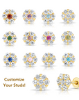14k Yellow Gold Birthstone Flower Cluster Stud Earrings, Screw Back