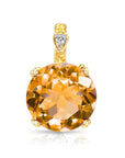 14k Yellow Gold Orange Citrine Gemstone And Diamond Pendant Necklace