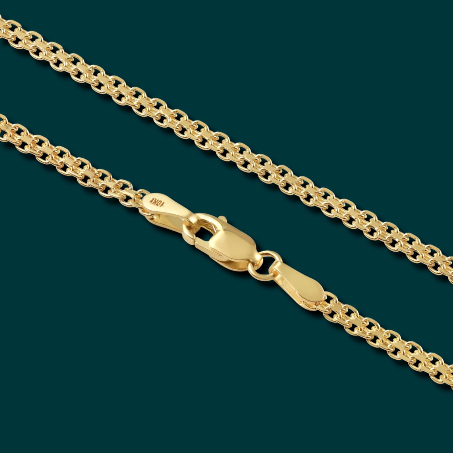 10K Solid Yellow Gold Bismark Chain Necklace, 2mm Thin – Tilo Jewelry®